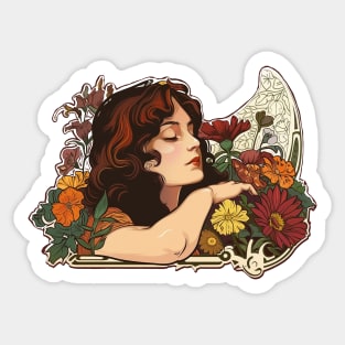 A portrait of a woman in the Art Nouveau style Sticker